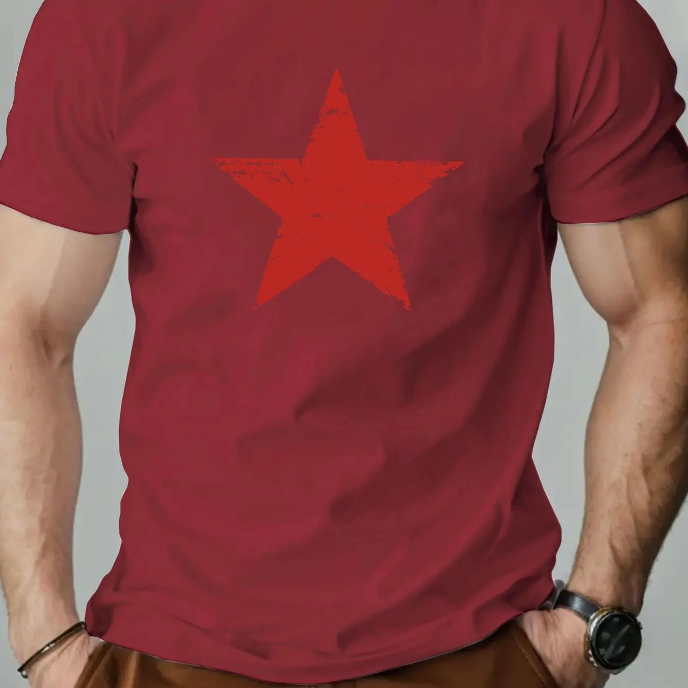 تي شيرت رجالي صيفي 100% من القطن الخالص كاجوال فضف...