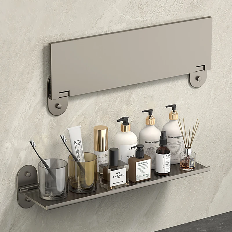 No Drill Folding Wall Mounted Storage Shelf for Toilet