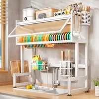 Kitchen Sink Storage Rack Over The Sink Dish Organizer Stainless Steel Sinks Dust-proof Belt Cabinet Door Bowl Tray Drain Racks 2