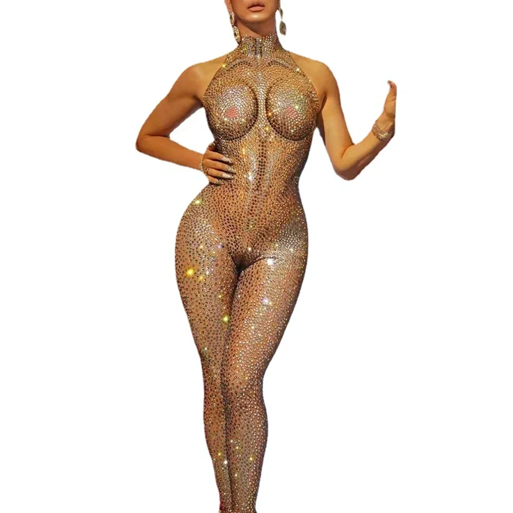 

Sparkly Full Rhinestones Jumpsuit Women Sexy Dance Costume Nightclub Outfit Performance Show Stage Wear Party Birthday Rompers