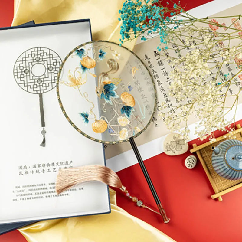 Suzhou Embroidery Vintage Fan, Chinese Round Fans, Luxury Hand Held, Home Decor, Dance Fans, Silk Decoration, Summer
