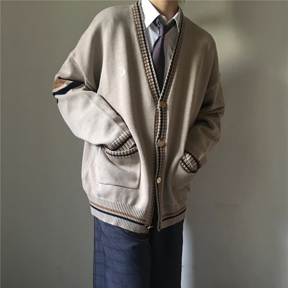 Women Men College JK Sweater Cardigan Khaki Suwon Autumn Winter Knitted Woolen Long-sleeve Loose Sweaters Jacket Warm Clothing 4