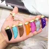 Crystal Pepper Shaped Pendant, Gemstone Horn Charm for DIY Jewelry, Rose Quartz Obsidian Turquoise Lace Agate 1