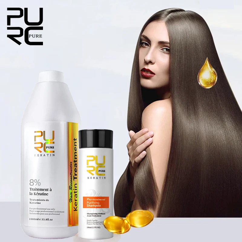 

PURC Brazilian Keratin Hair Treatment Set Soften Smoothing Straightening Cream Repair Damaged Frizz Shampoo Hair Care Kits