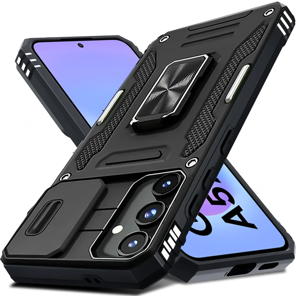 Enhanced Anti-Drop Sliding Camera Protective Phone Case with Metal Ring and Magnetic Stand
