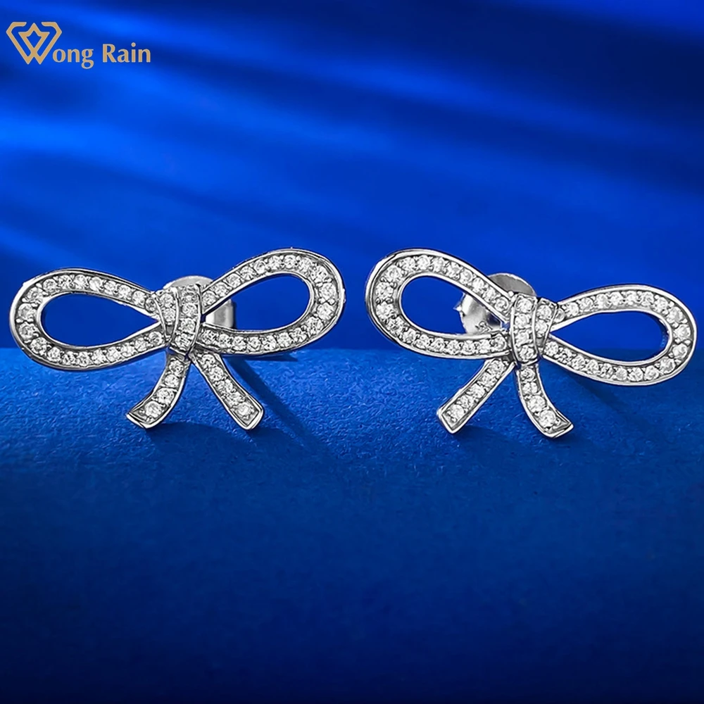 

Wong Rain 100% 925 Sterling Silver Lab Sapphire Gemstone Fine Bowknot Ear Studs Earrings for Women Wedding Jewelry Free Shipping