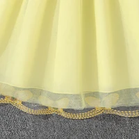 Robe pour filles jaune col rond manches volantes Tulle nœud papillon 8-12 ans été élégant Style doux robe de princesse enfants vêtements 6