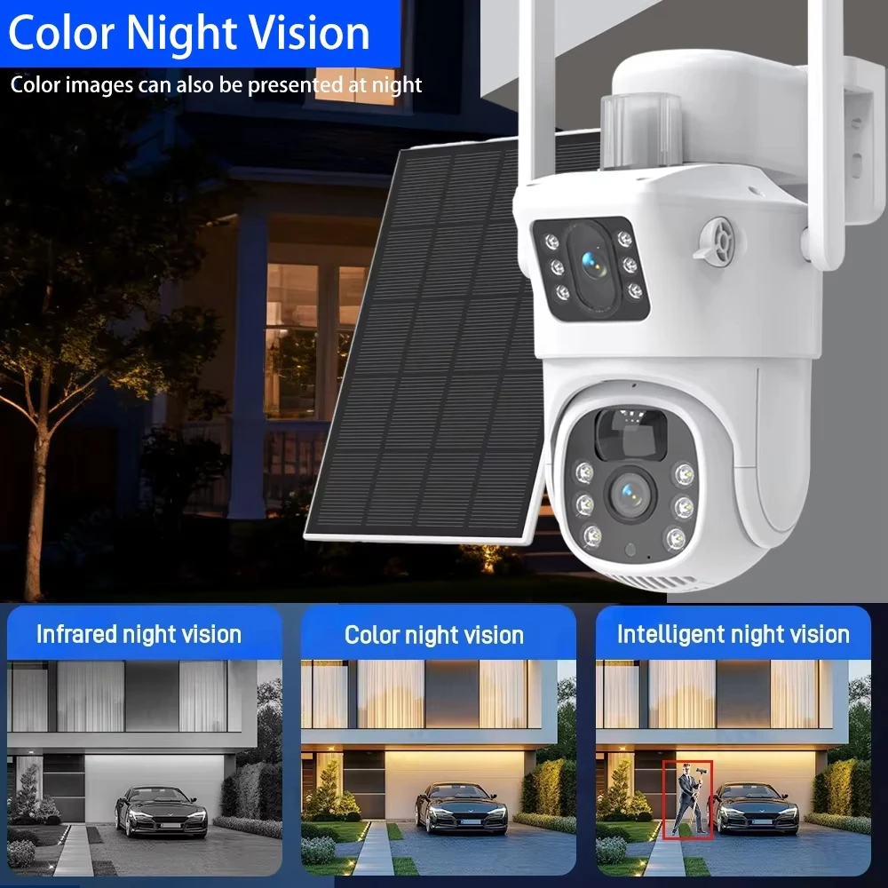 16채널 NVR 8MP 와이파이 감시 태양광 PTZ 카메라 시스템 컬러 야간 PIR 감지 양방향 오디오 와이파이 실외 보안 카메라 세트