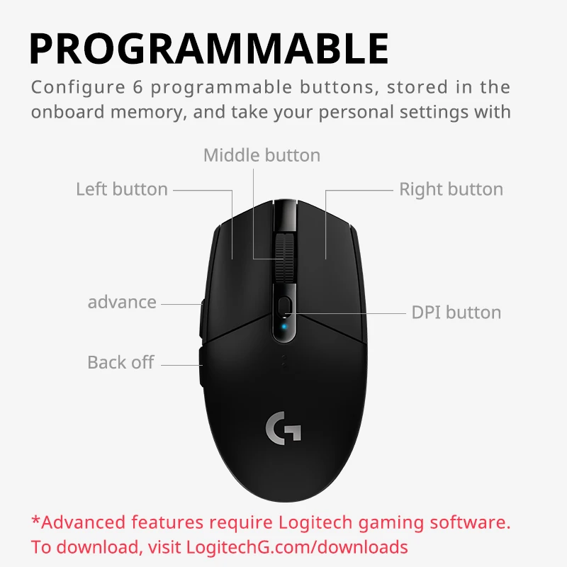 로지텍 G304 무선 게이밍 마우스, E스포츠 주변 장치, 프로그래밍 가능, 사무실 데스크탑 노트북 마우스, LOL G305