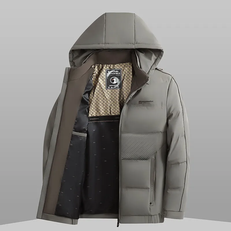 Men's Down Jacket 90% White Duck Down Mid-length Lightweight Padding Winter Cold Clothes Coat