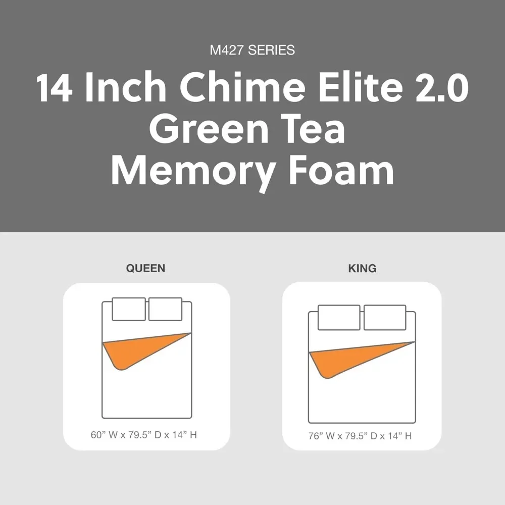 14 Inch Chime Elite 2.0 Ultra Plush Green Tea Memory Foam Mattress for Cool Sleep and Pressure Relief, Queen Mattress 5