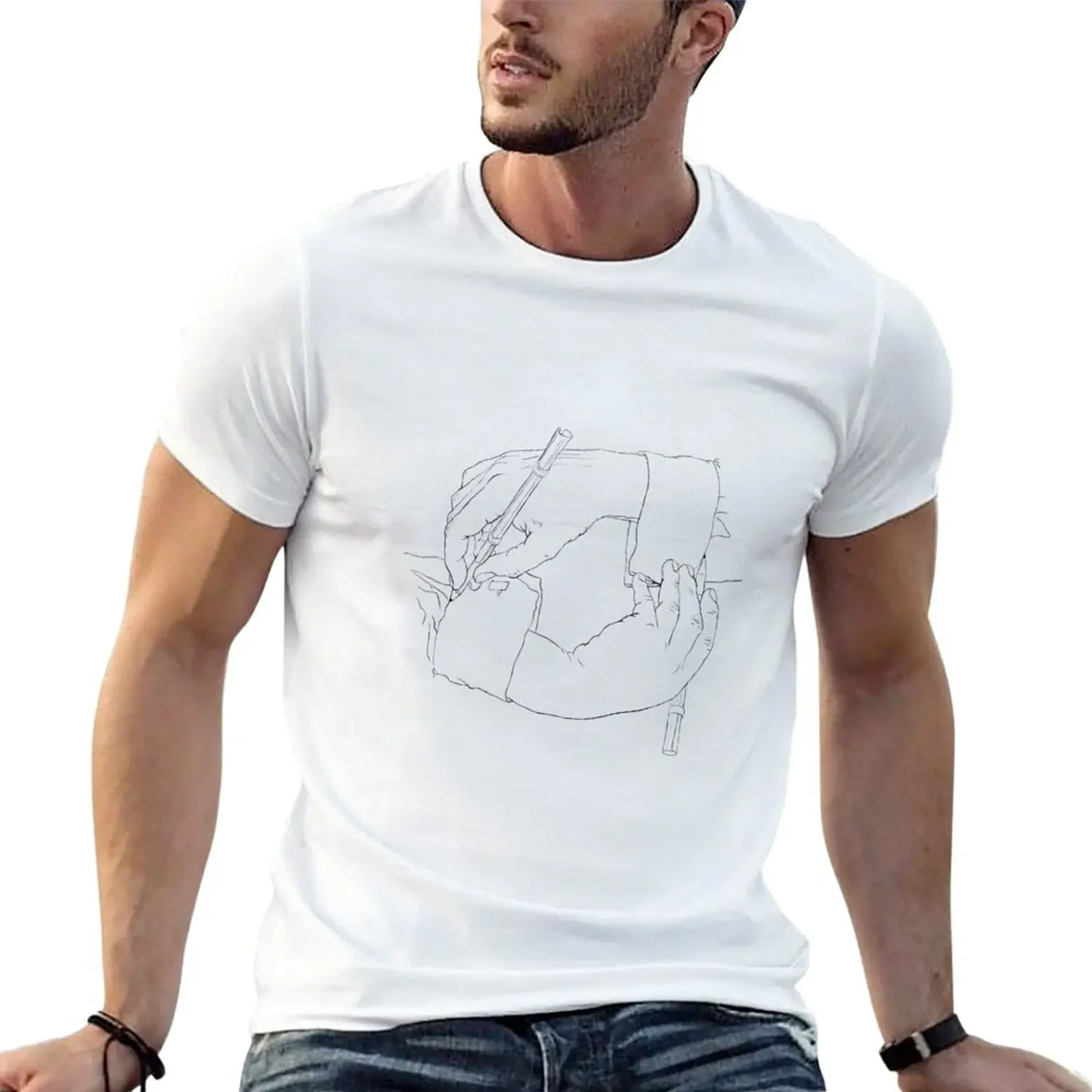 Disegno Hands - Line Art Da Escher T-Shirt Vintage Summer Clothes Mens T-Shirt Pack