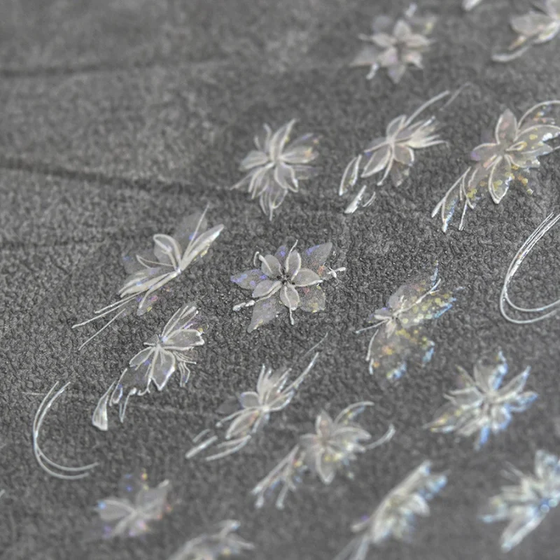 

[Meow.Sensei] Laser Nail Stickers Popular Retro Nail Sticker Factory Wholesale Japanese White Semi-Transparent Flower 3325