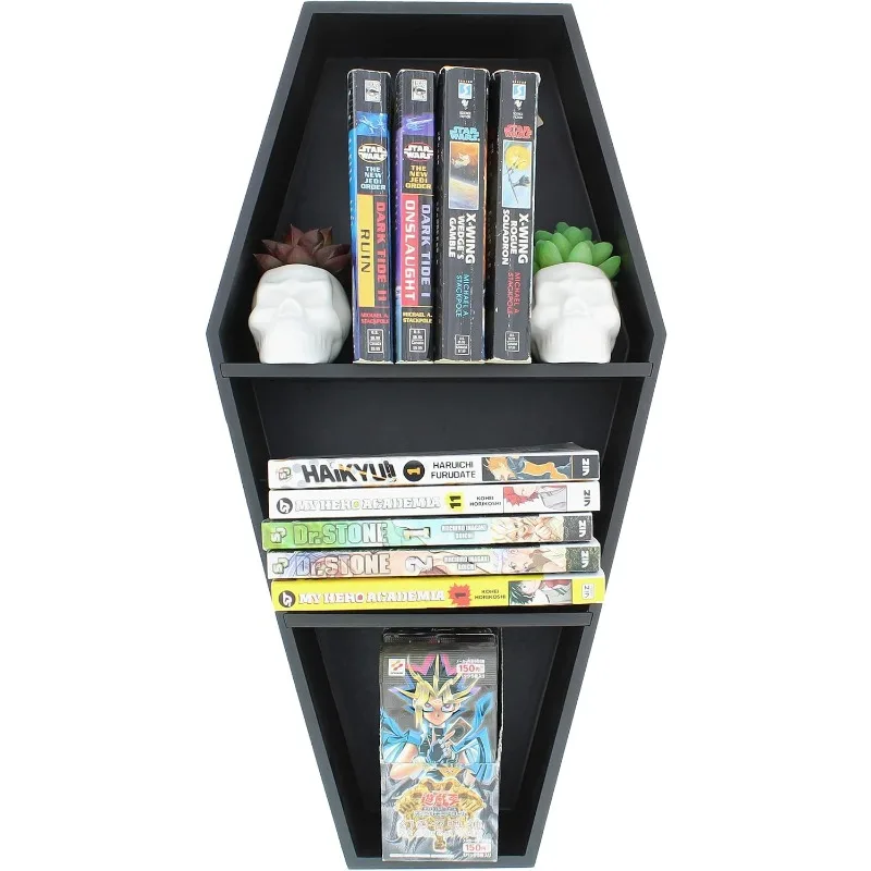 

MANNY'S MYSTERIOUS ODDITIES Coffin Bookshelf - Extra Large Coffin Shelf 21 Inches By 11 Inches - Includes Removable Shelves