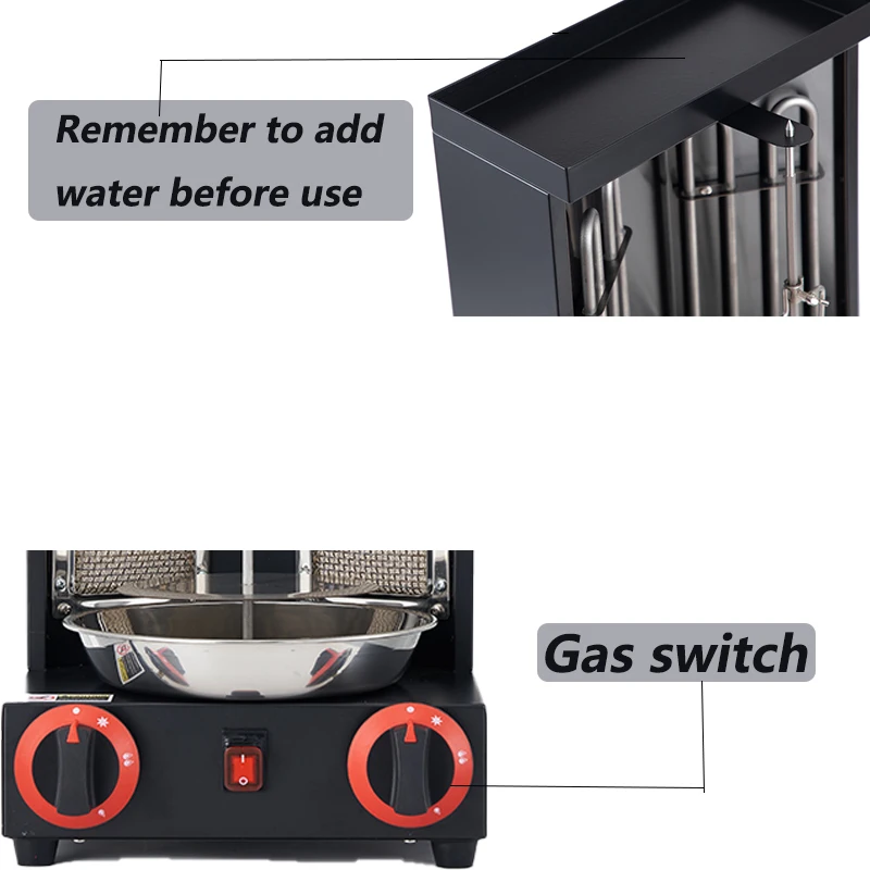 Gas Oven Doner Kebab Grill Vertical Broiler Machine Gyro Grill Stainless Automatic Rotating Rotisserie Oven Rotary Heating Pipe