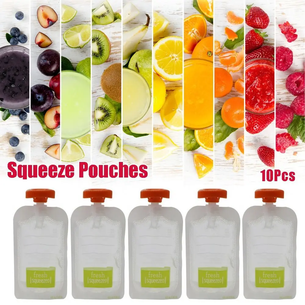 

10Pcs Durable Fruit Puree Reusable Baby Pouch Bag Kitchen Dispenser Squeeze Pouches Food Storage Bag
