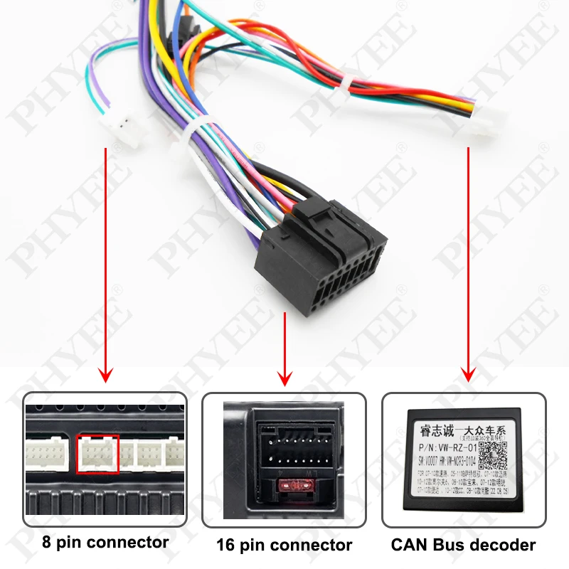 16 Pin Wiring Harness CAN Bus Decoder 16P Plug ISO Connector 2Din Car Android Unit Cable Adapter for VW Golf Passat Polo Leon