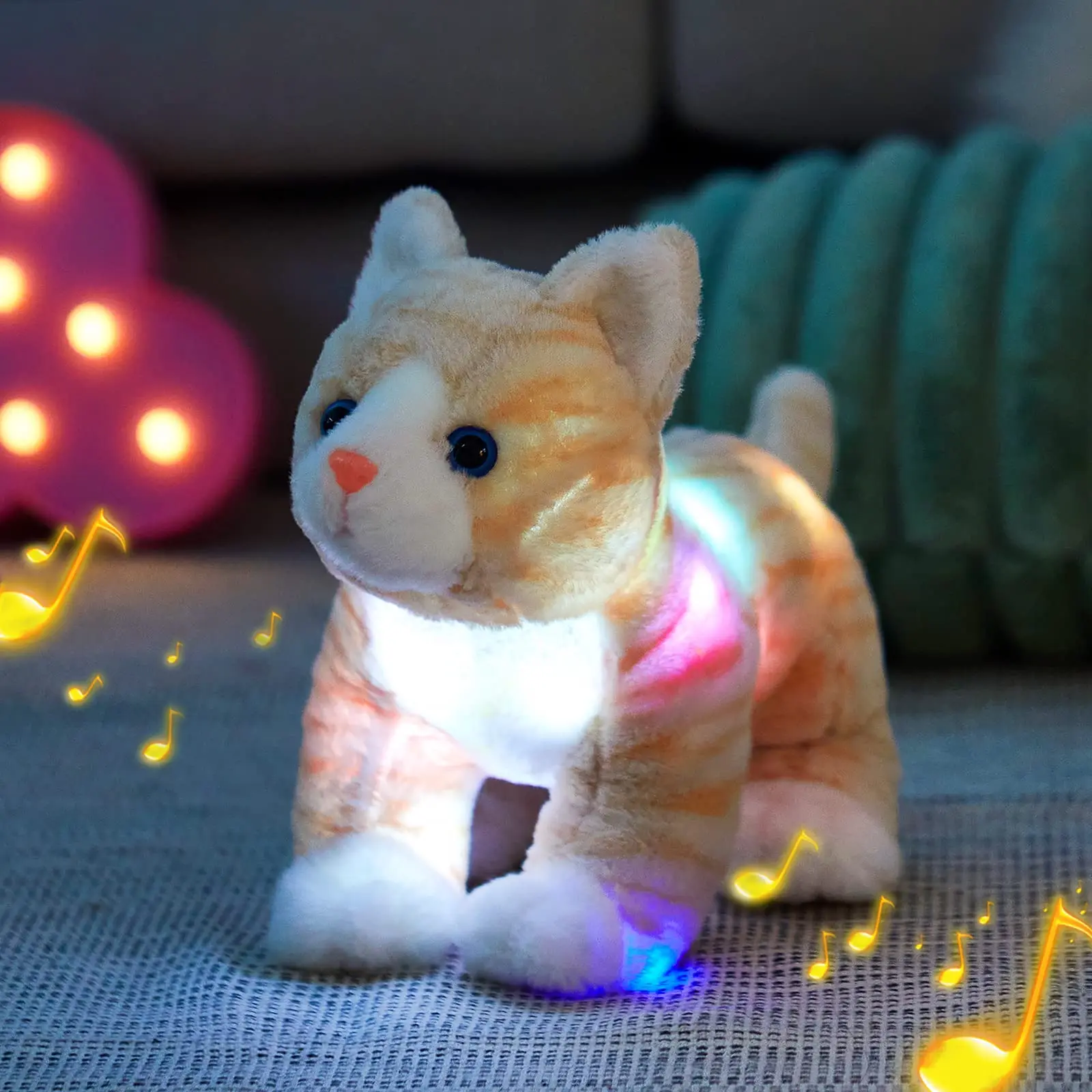 Plush Toy Cute Kawaii Doll 35cm Throw Pillows Kitty Cat Musical LED Stuffed Animals Gift for Girls Kids