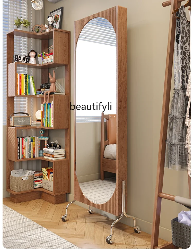 

Полноразмерное зеркало из массива дерева для дома и спальни в скандинавском стиле, невидимое многофункциональное вращающееся туалетное зеркало для хранения