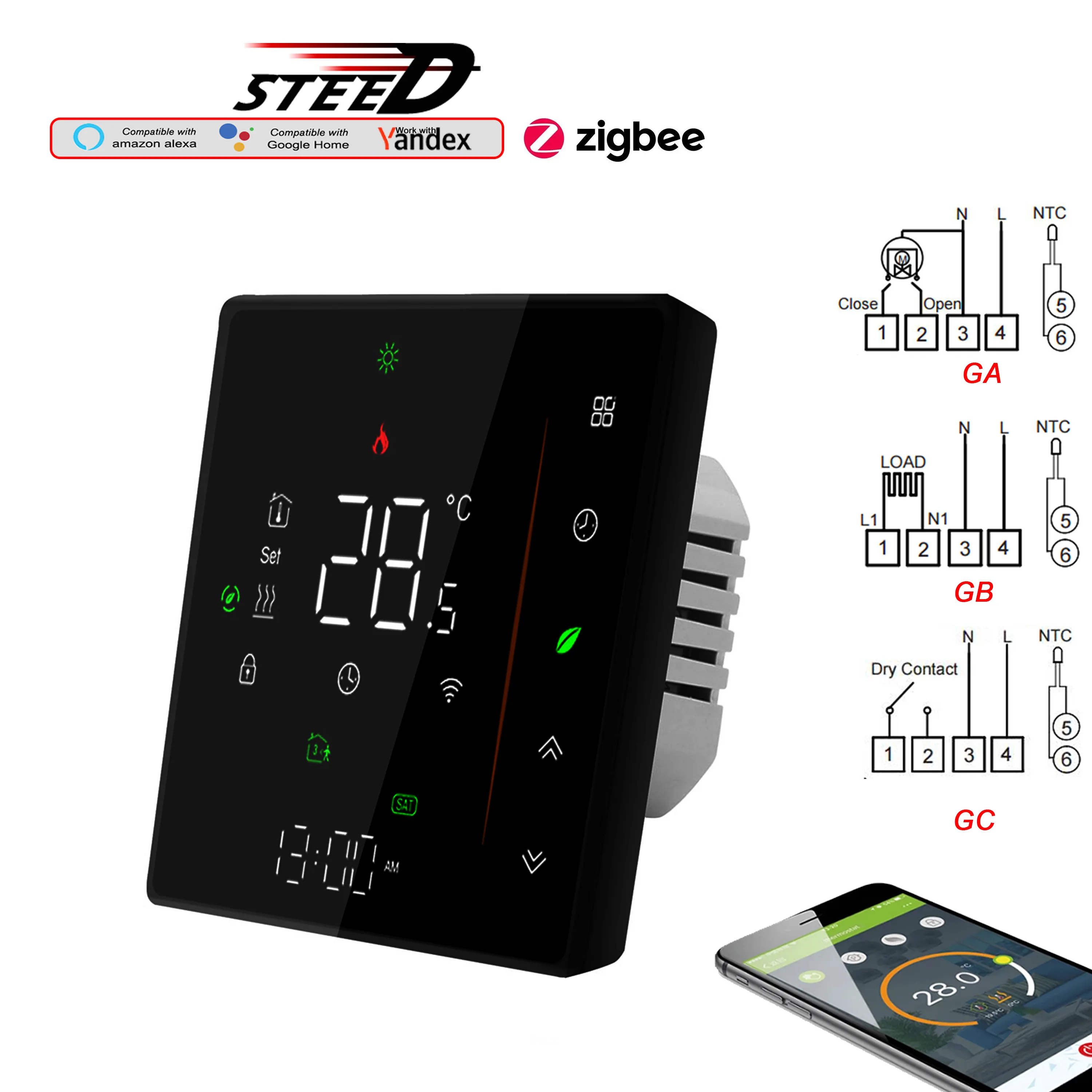 Aquecimento Termostato de Contato Seco para Zigbee ue 24v 220v 100 Switch Wifi Funciona com Amazon Alexa Assistente do Google Yandex Alice