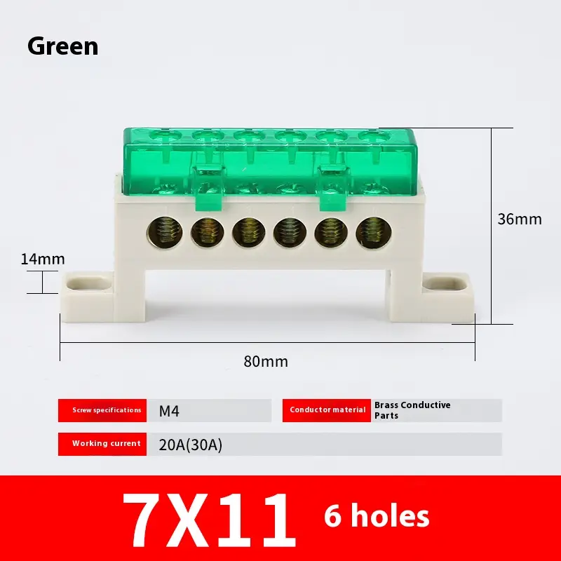 Zero wire terminal 3/4/5/6/7/10-Hole Distribution Box Terminal Block dustproof Ground Copper Bar Bridge type Busbar With cover - Image 35