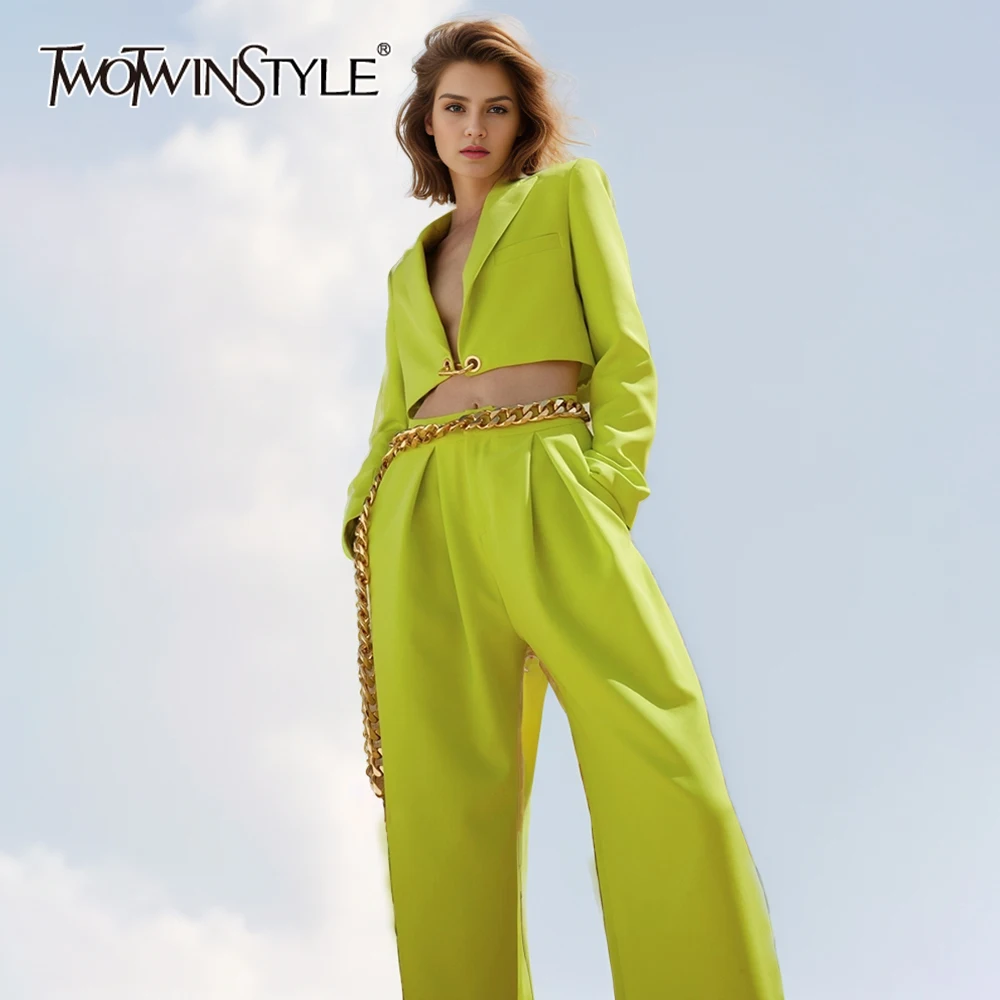 Two-Piece Set with Embellished Cropped Blazer and High-Waisted Trousers - White