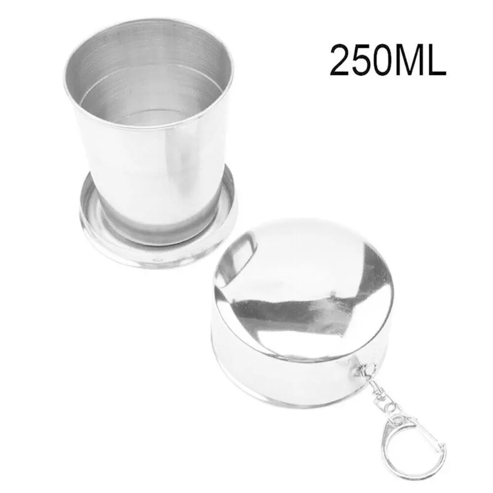 Compact Stainless Steel Collapsible Travel Cup with Keychain Attachment