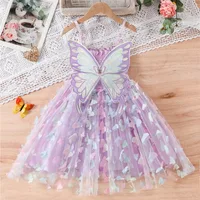 Robe d'été pour filles, motif papillon violet, en maille colorée, avec ailes, robe de princesse pour anniversaire, 3-8T, 2024 2