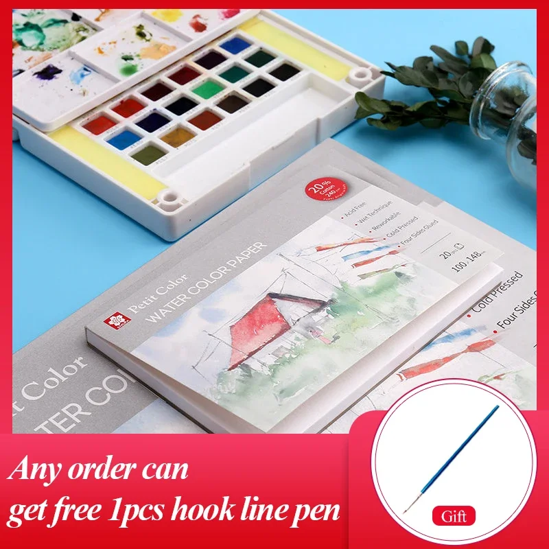 사쿠라 수채화 스케치북, 빈 종이, 손으로 그린 노트북, 일기 아티스트, 학교 사무용품, 문구, 32K