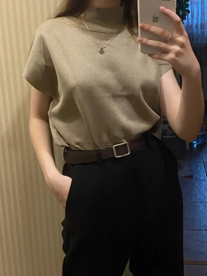 الصلبة الوقوف طوق محبوك بلوزة سترة قصيرة الأكمام م...