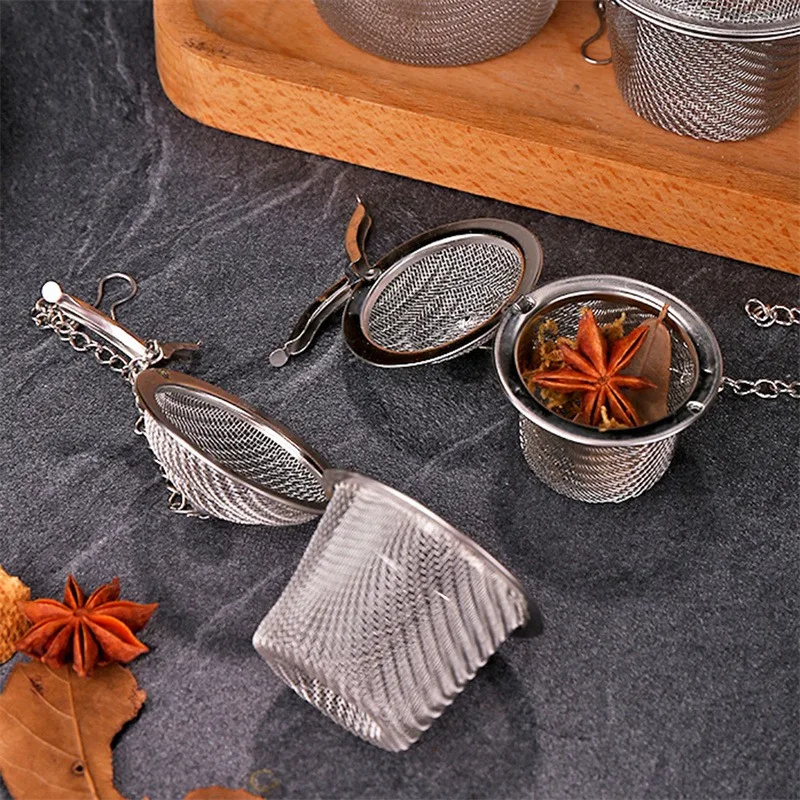 304 Stainless Steel Tea Ball Round Tea leak Seasoning Ball Pot Soup Filter Bag Marinating Strainer Set Accessories