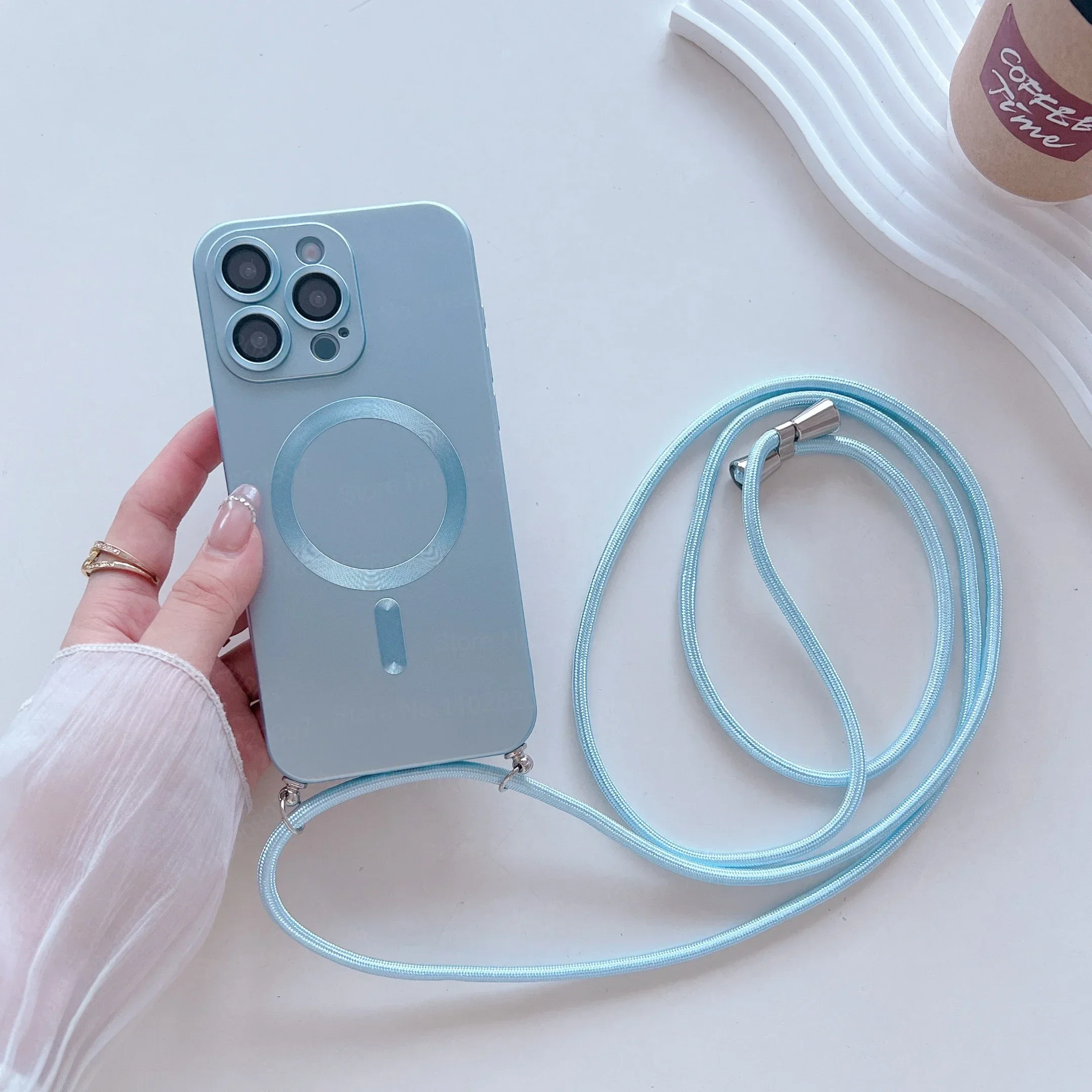 Magnetic Crossbody Shockproof Phone Case with Matte Finish and Lanyard Strap