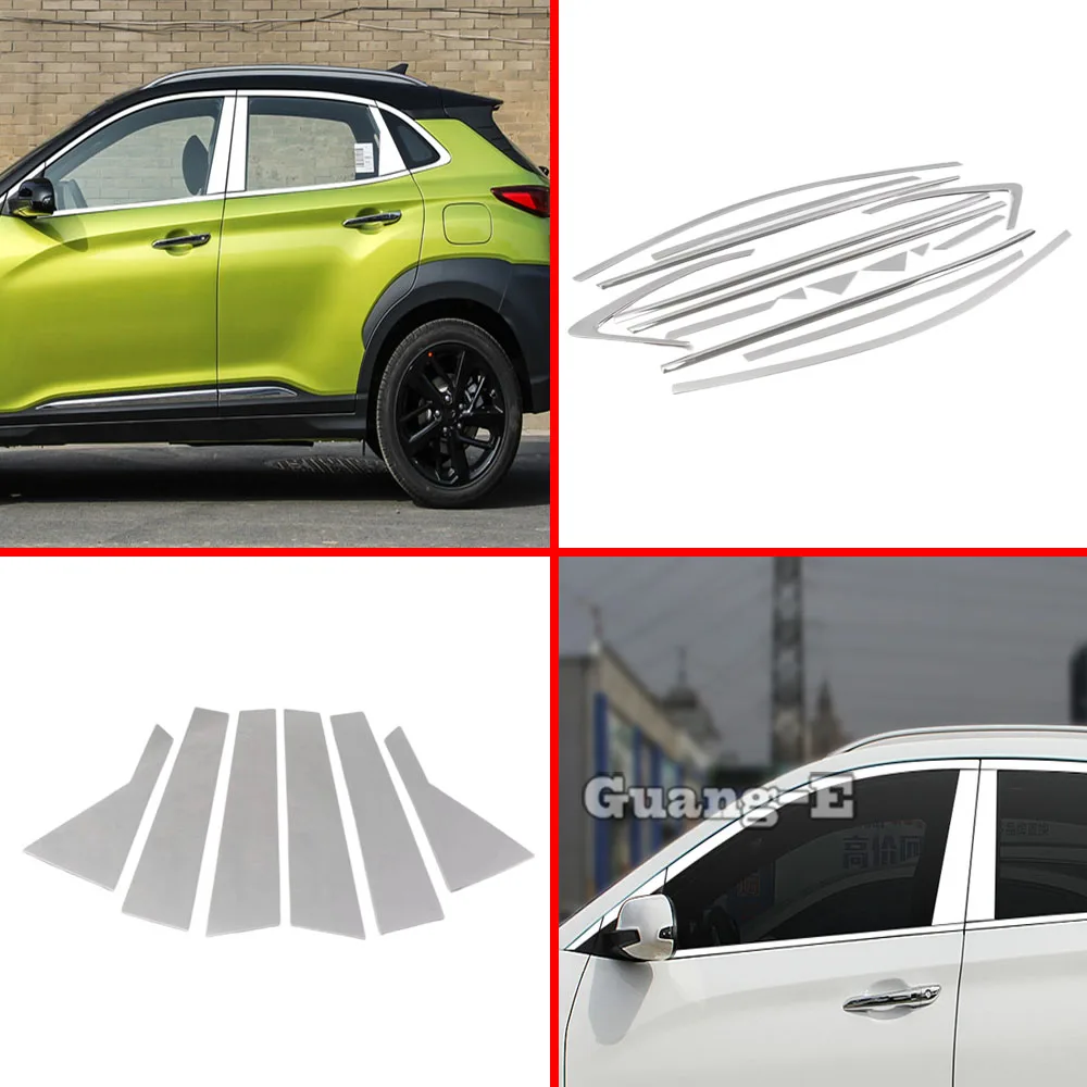 

For Hyundai Kona Encino 2017 2018 2019 2020 2021 Car Sticker Cover Body Garnish Pillar Window Middle Strip Trim Frame Parts Hood