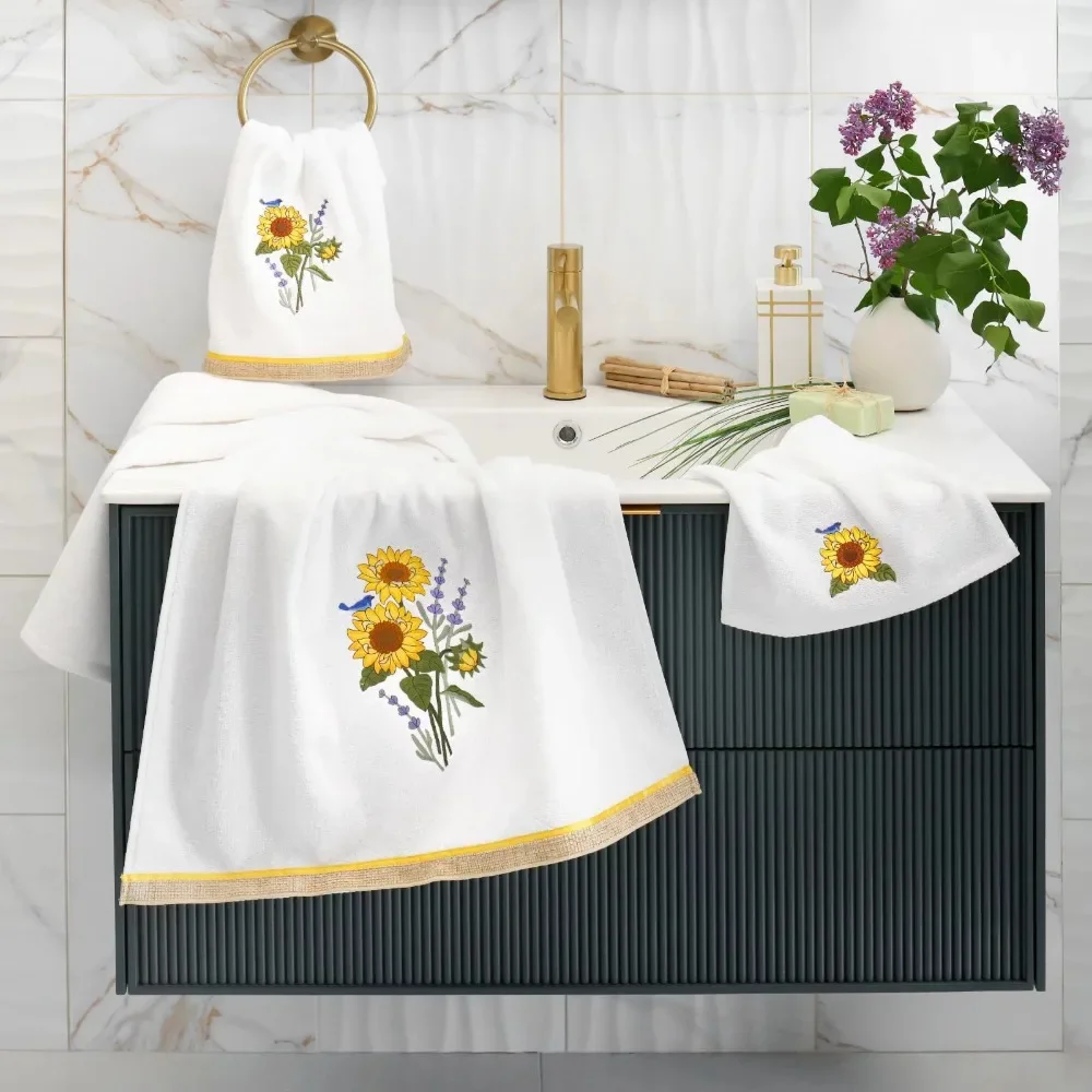 

Hand Towels Bathroom Set Luxury Multi Quick Drying Microfiber Towels 100% Turkish Cotton Girasol 2PC Embellished Bath Towel Set