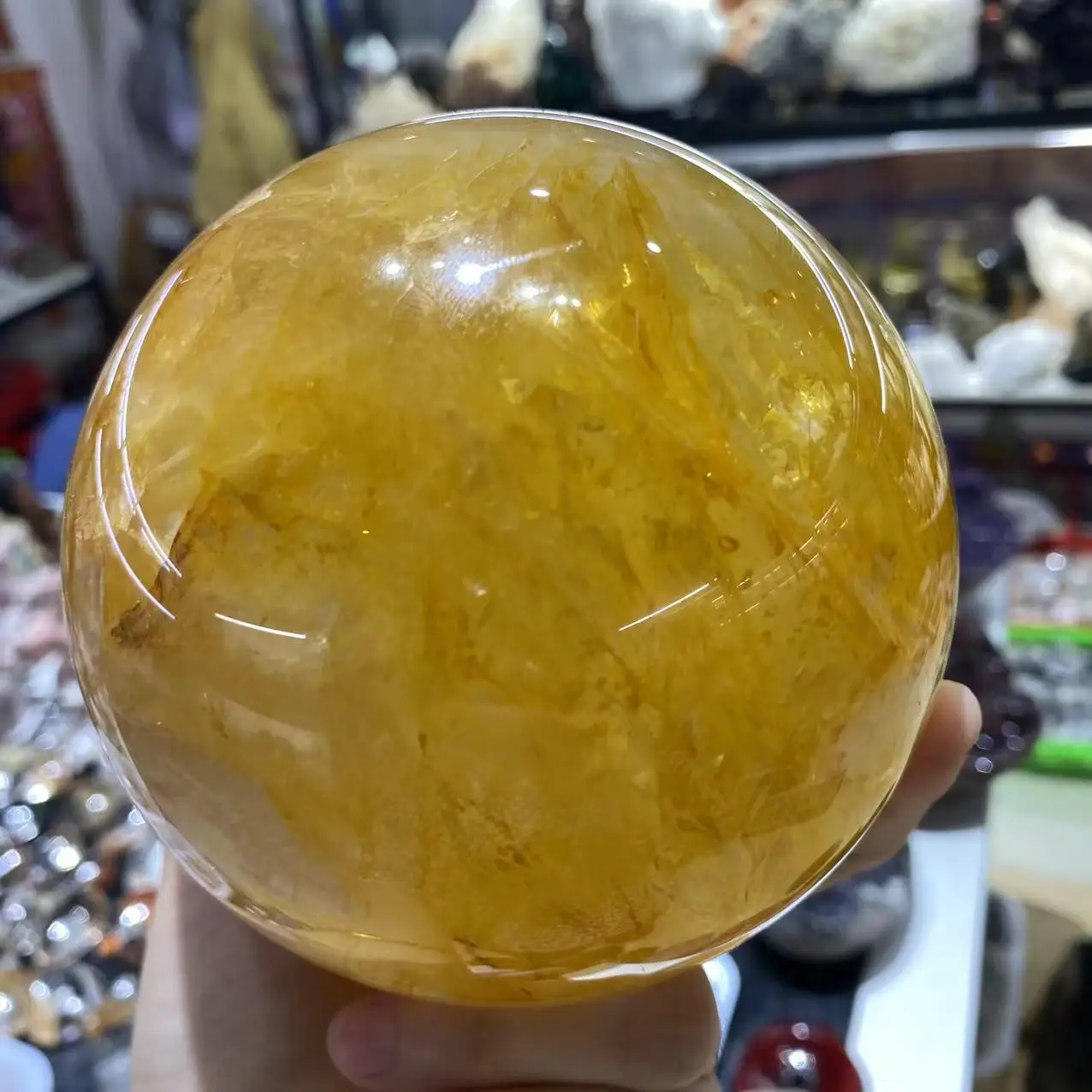 Natural Golden Healer Quartz Energy Meditation Ball Reiki Healing Room Office Decor Gift