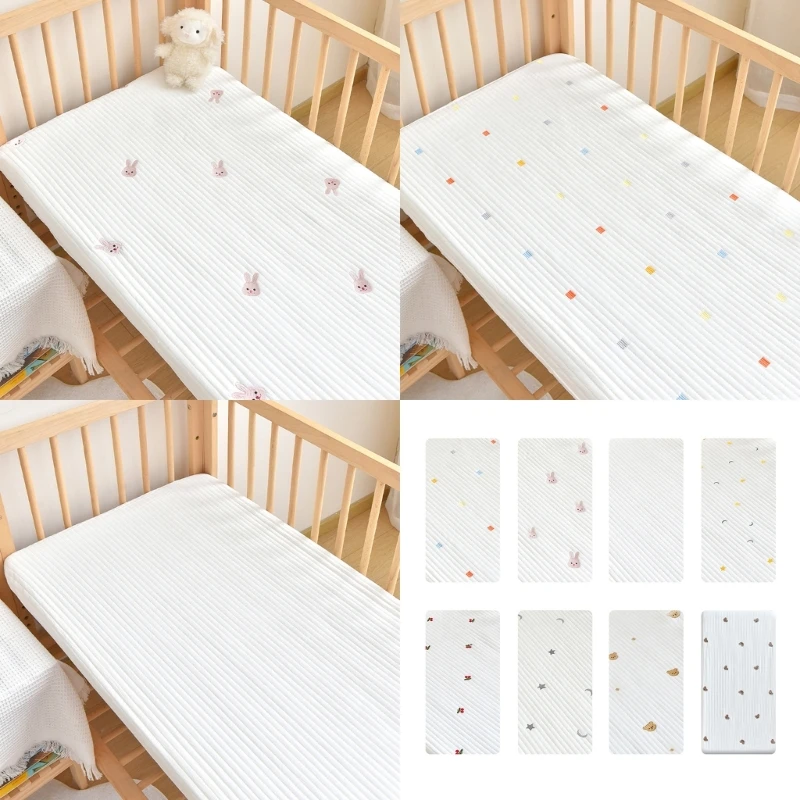 Baby Fitted Crib Sheet Quilted Embroidered Cotton Sheet for Standard Baby Crib and Mattress Nursery Bedding