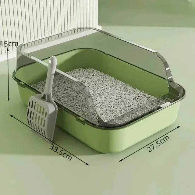 Cat Litter Box Semi-enclosed Cats Toilet Plastic Durable Pet Bedpans with Litter Scoop Anti-Splash Kitten Toilet Cat Supplies 6