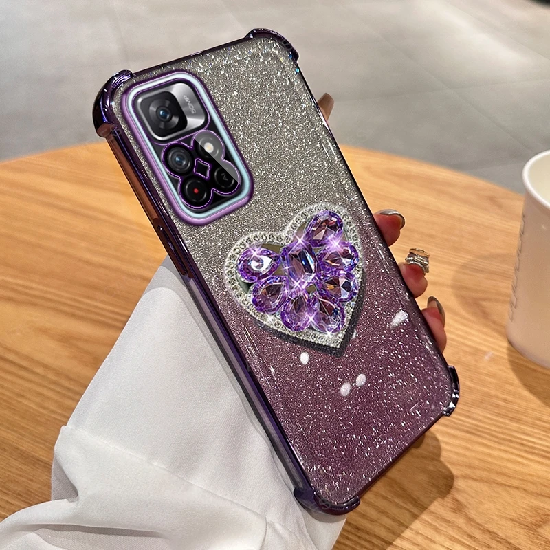 Glitter Diamond Heart Stand Anti-Shock Plating Smartphone Case Cover