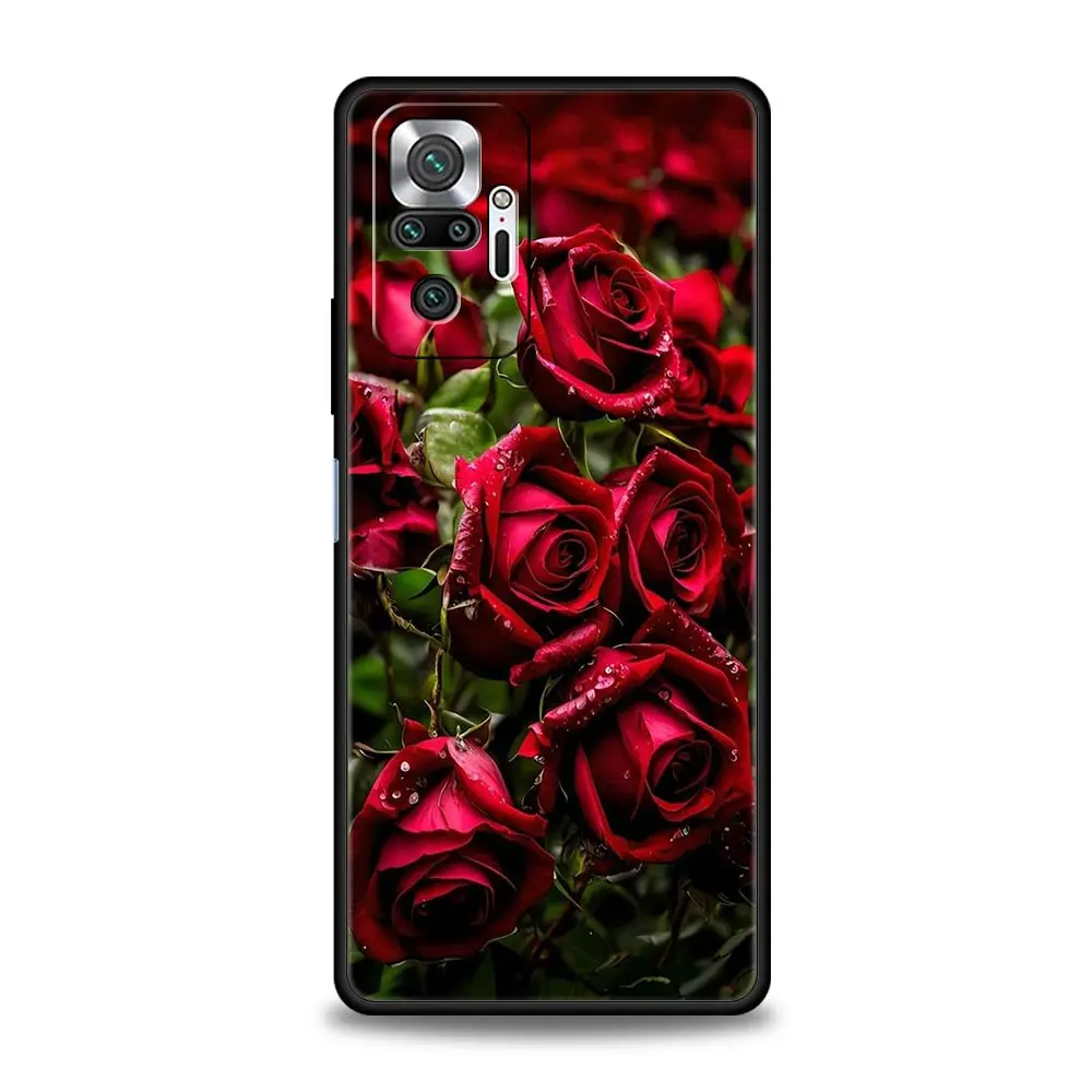 Elegant Red Roses Floral Phone Case - Sleek Black Cover