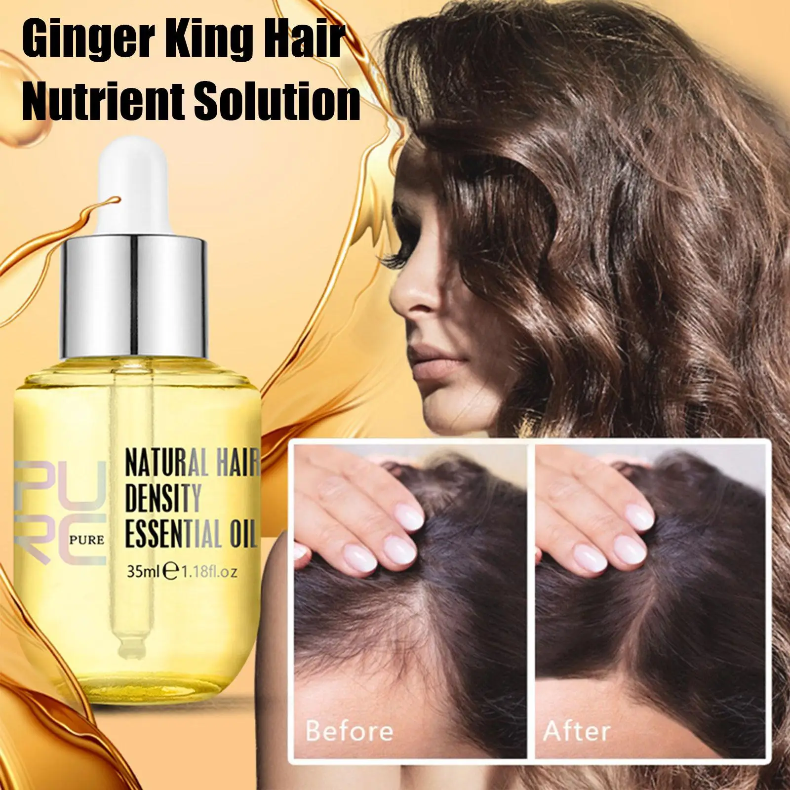 PURC 35ml Ginger Essence Oil Men Women Hair Loss Thinning Treatment Liquid Fast Regrowth Hair Density Essential Oil hair growth serum hair growth spray hair growth cream