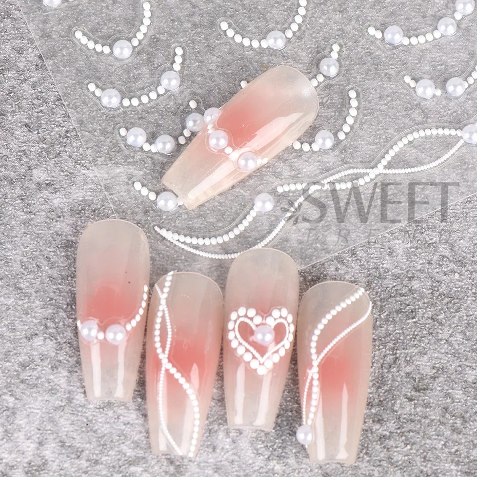 5D Embossed Metal Silver Stars Nail Stickers Mixed Color Resin Rhinestone Chain Pearl y2k Style Engraved Holographic Decoration