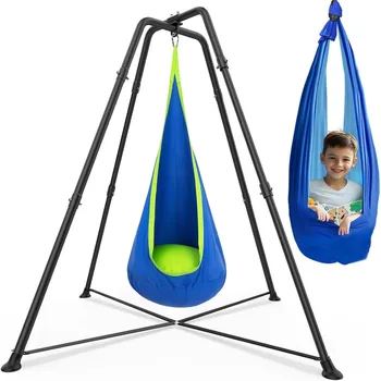 Swing Stand Frame with Sensory/Pod Chair, X-Shaped Swing Set, Metal Hammock Chair Stand for for Kids and Adults Indoor and Outdo 1