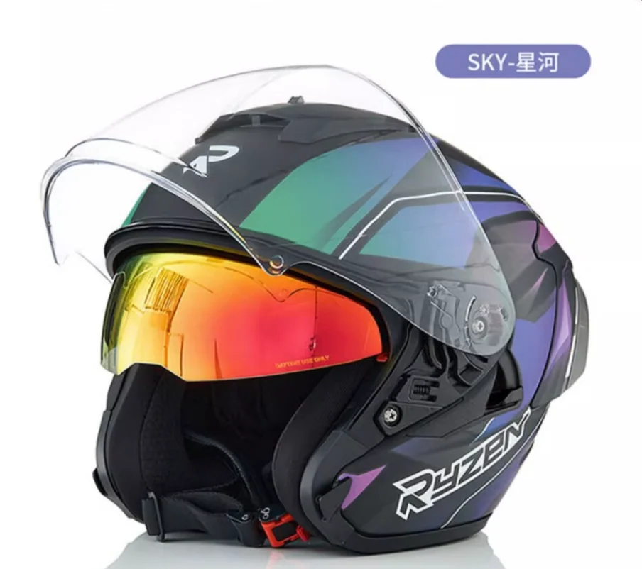 thumbnail image 1 of Casco de motocicleta RYZEN 3/4, doble lente, para primavera y verano, para hombre y mujer, con ranura para auriculares Bluetooth, 1 of 5