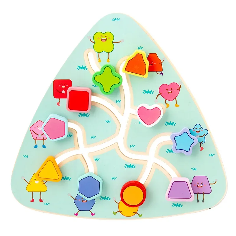 Board Game Toddlers Toy Walking Maze Wooden Chess Board Wooden Fruit Maze Movable Maze Wood Board Taste Game 5