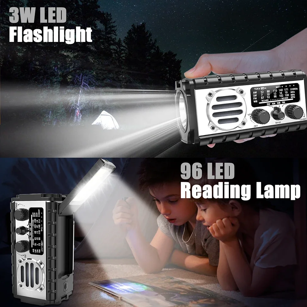 20000mAh 다기능 비상용 태양열 크랭크 라디오 야외 AM/FM/SW/NOAA 기상 라디오 손전등 SOS 알람 모바일 보조 배터리