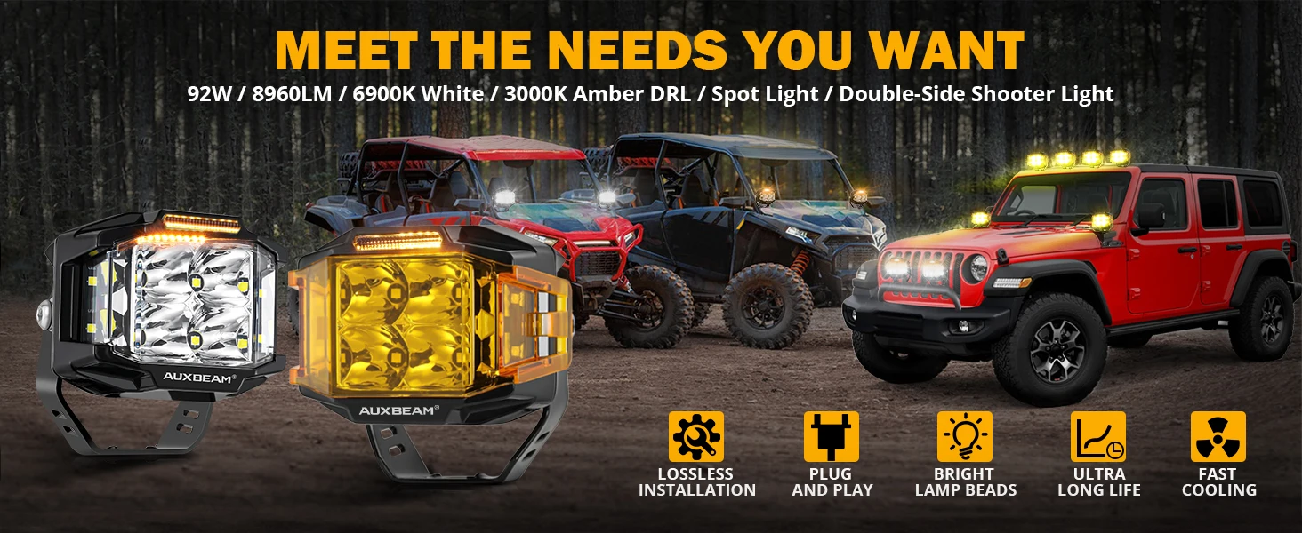 Auxbeam 4インチ 92W LEDキューブポッド サイドシューター付き、V-MAX 