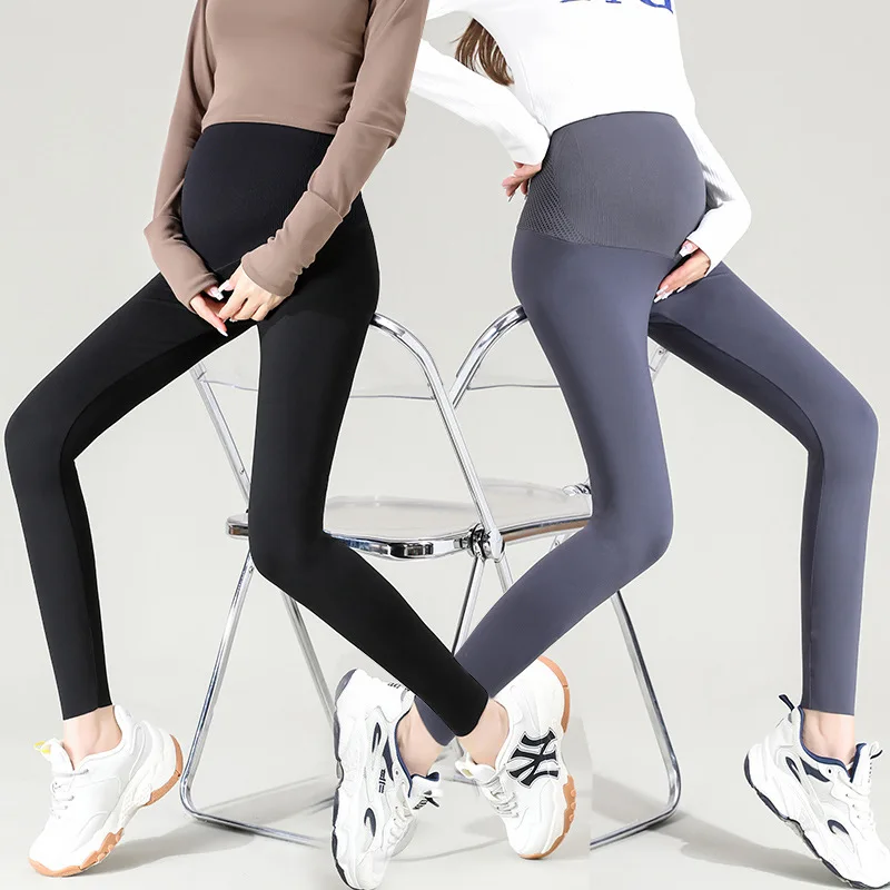 2023 Seamless Stretch Nylon Maternity Skinny Legging Sports Casual Belly Yoga Pant Clothes For Pregnant Women Pregnancy Trousers