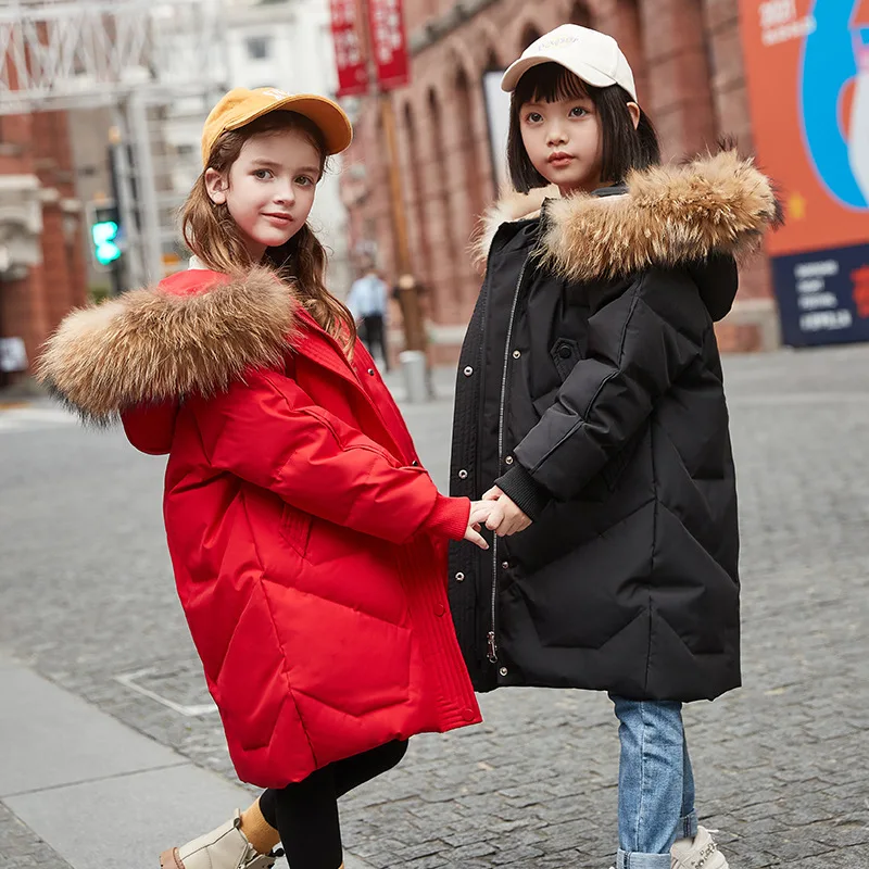 2025 Russia Winter Down Jacket For Girl Real Fur Thick Warm Hooded