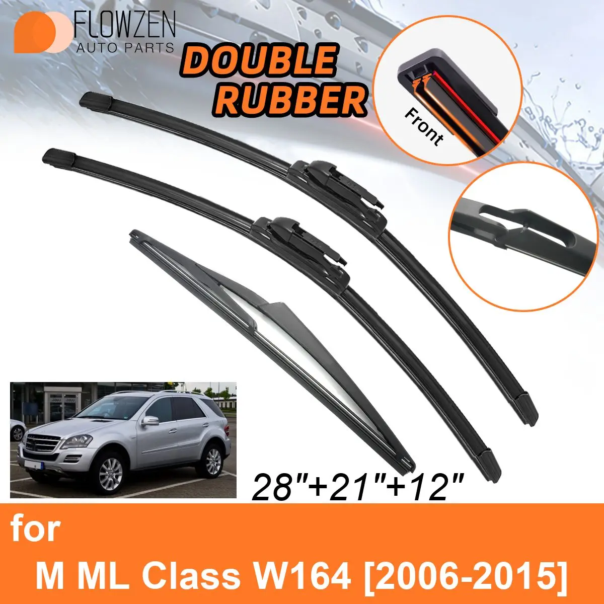 

Двойные резиновые автомобильные дворники для Benz M ML класса W164 2006-2015, задние щетки, аксессуары 2009 2010 2011 2012 2013 2014 2015