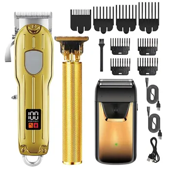 Professional Hair Clipper and Trimmer Set Men Electric Razor Shavers Beard Trimmer Rechargeable Barber Clippers Haircut Kit 1